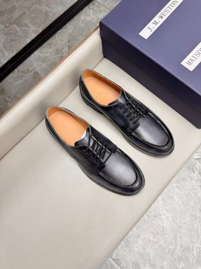 J.M.WESTON Black calfskin Leather Shoes-J.M.WESTON Man Business Leather Shoes
